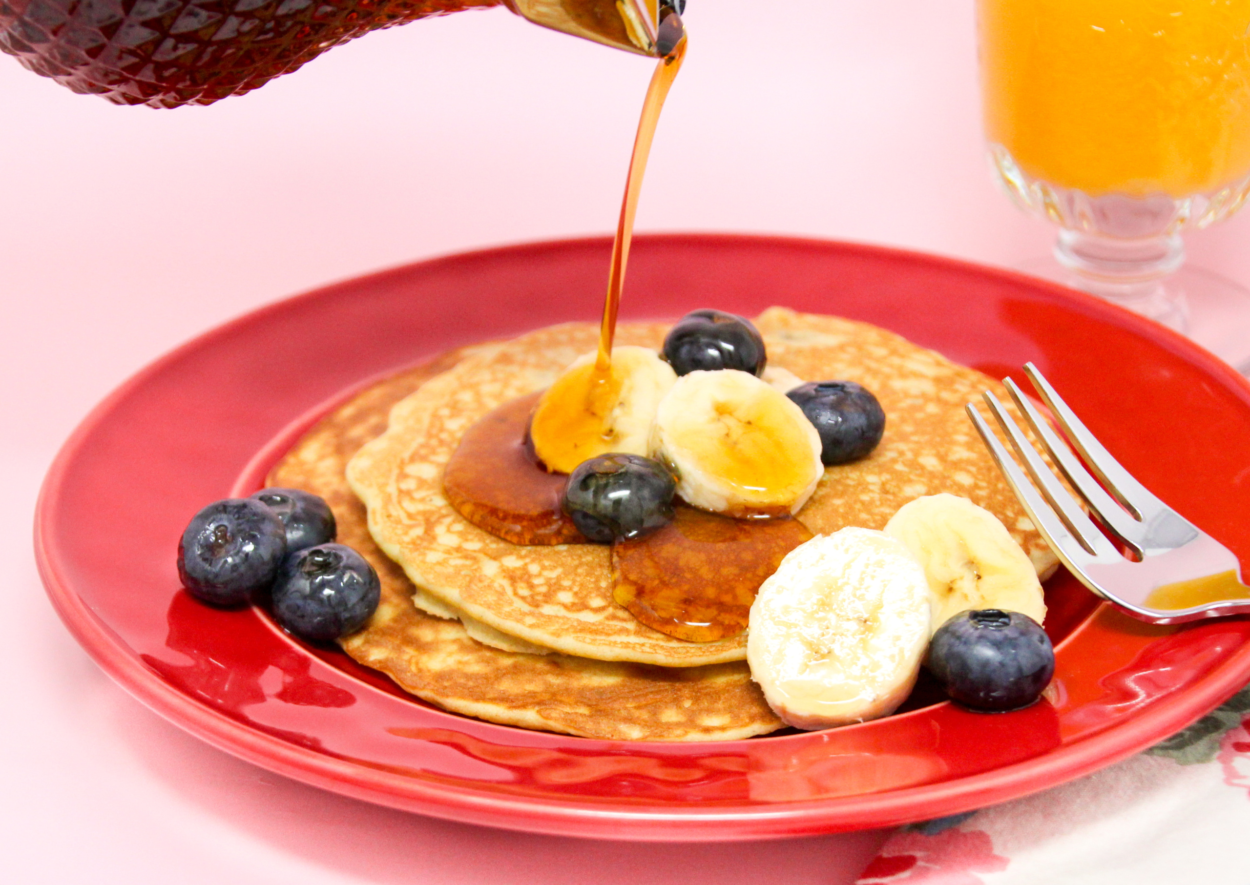 These banana pancakes take just a minute to mix the batter up with a fork, using banana, eggs, and flour. This simple, delicious breakfast is also safe to share a few nibbles with your furry friend! Recipe shared with permission granted by Krista Davis, author of THE WAGTAIL MURDER CLUB.