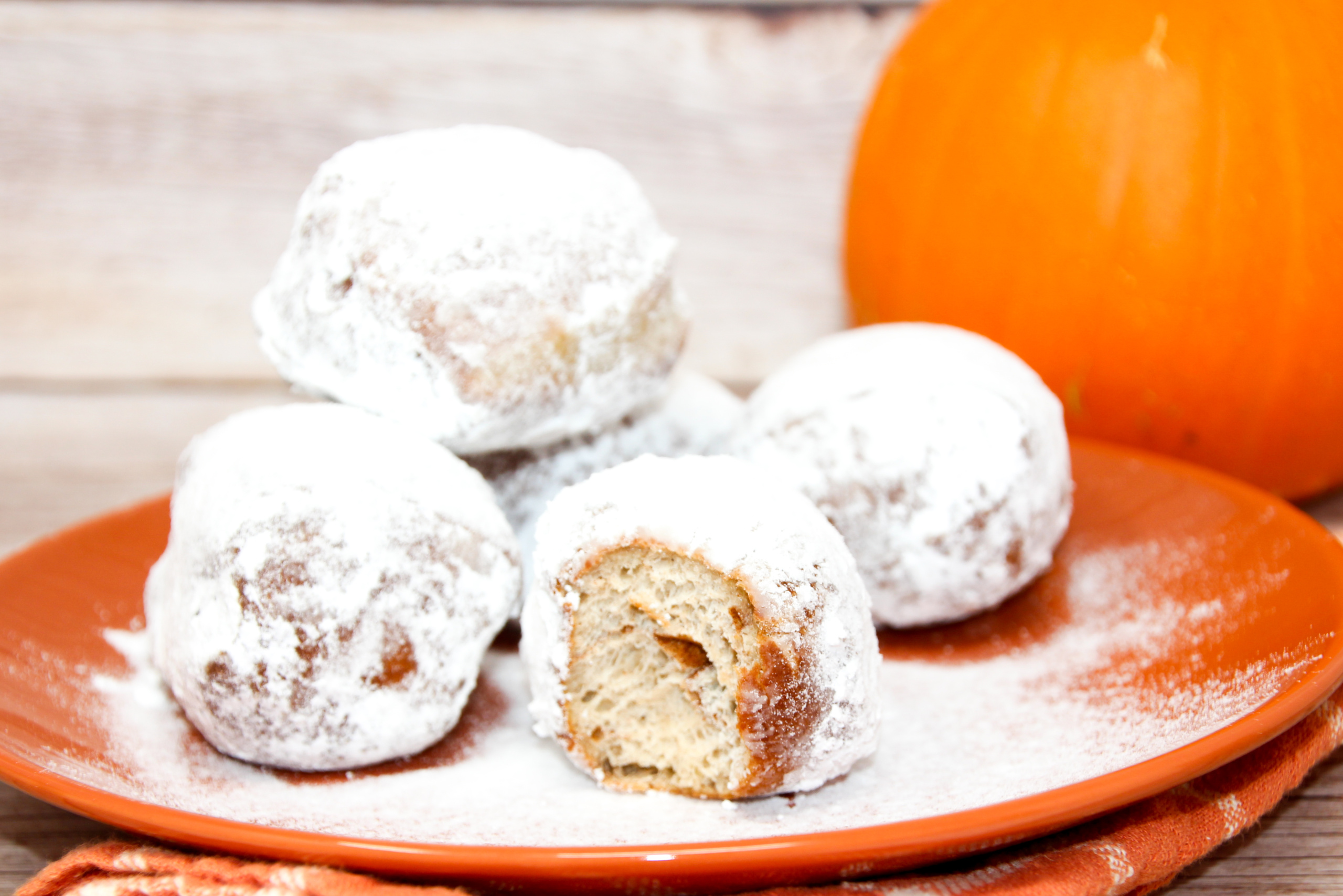 With the addition of a generous amount of pumpkin spice, these Blameless Pumpkin-Spice Swirl Beignets are definitely not short on flavor or enjoyment despite skim milk and only a small amount of butter being used. Recipe shared with permission granted by Ginger Bolton, author of BLAME THE BEIGNETS. 