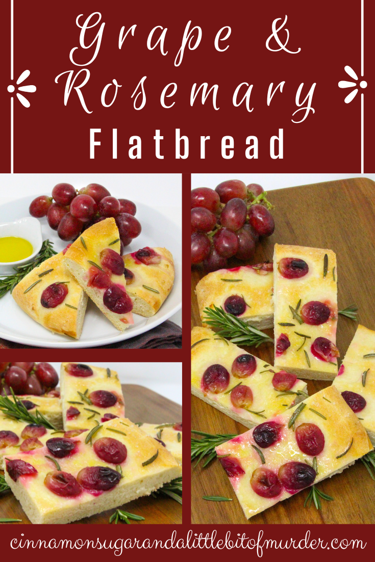 The recipe for Rustic Vineyard Grape and Rosemary Flatbread is shared with permission granted by Daisy Landish, author of WINE & WHISPERS. 