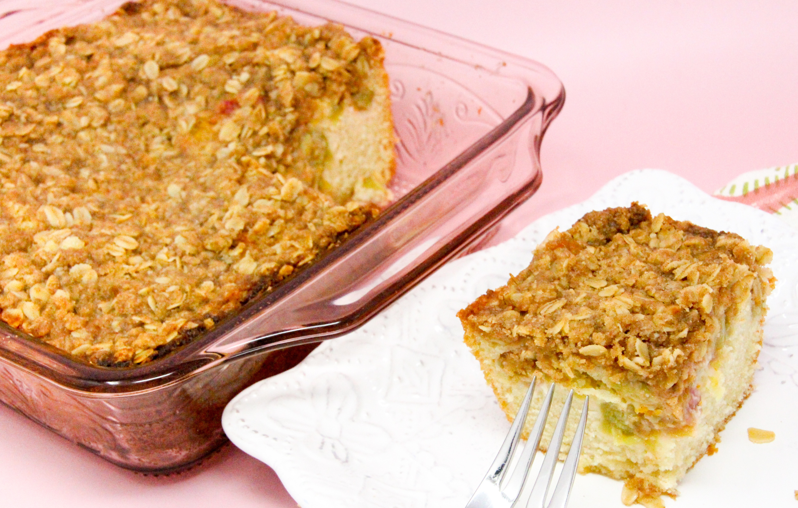 Rhubarb, with it's tart bite, is the perfect complement to a vanilla-based cake and a cinnamon crumble topping. Rhubarb Crumble Cake makes a great breakfast, afternoon coffee break snack, or served as dessert with a scoop of ice cream. Recipe shared with permission granted by Ellie Alexander, author of KILLING ME SOUFFLÉ.