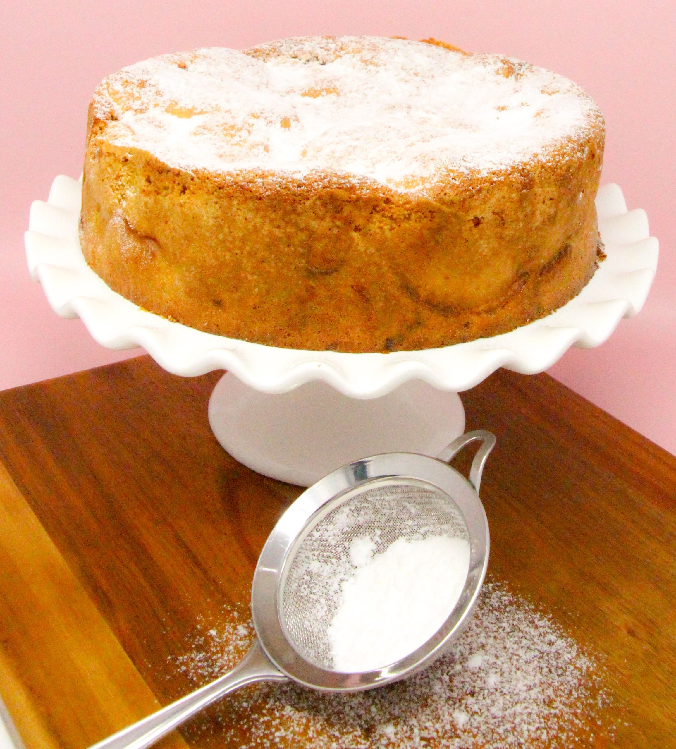Apple Sharlotka uses a generous amount of apples to keep it moist and a generous number of eggs to give the cake lift and richness, resulting in a heavenly dessert reminiscent of angel food cake. Recipe shared with permission granted by Krista Davis, author of THE DIVA POACHES A BAD EGG.