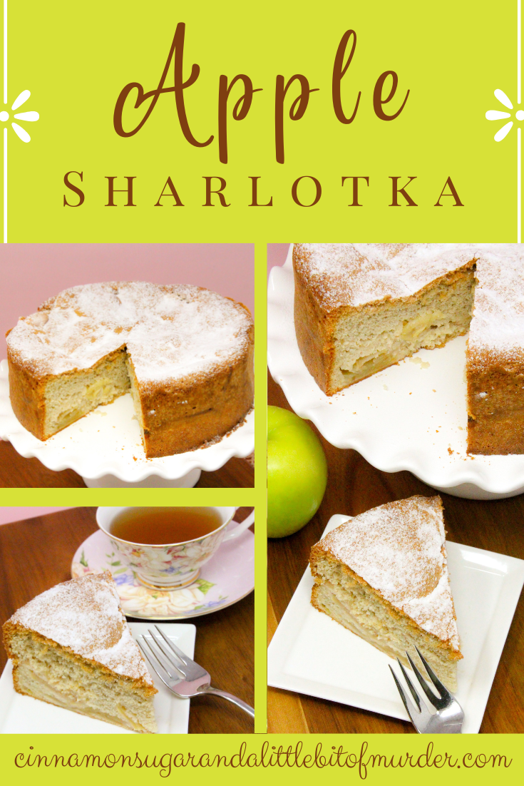 Apple Sharlotka uses a generous amount of apples to keep it moist and a generous number of eggs to give the cake lift and richness, resulting in a heavenly dessert reminiscent of angel food cake. Recipe shared with permission granted by Krista Davis, author of THE DIVA POACHES A BAD EGG.