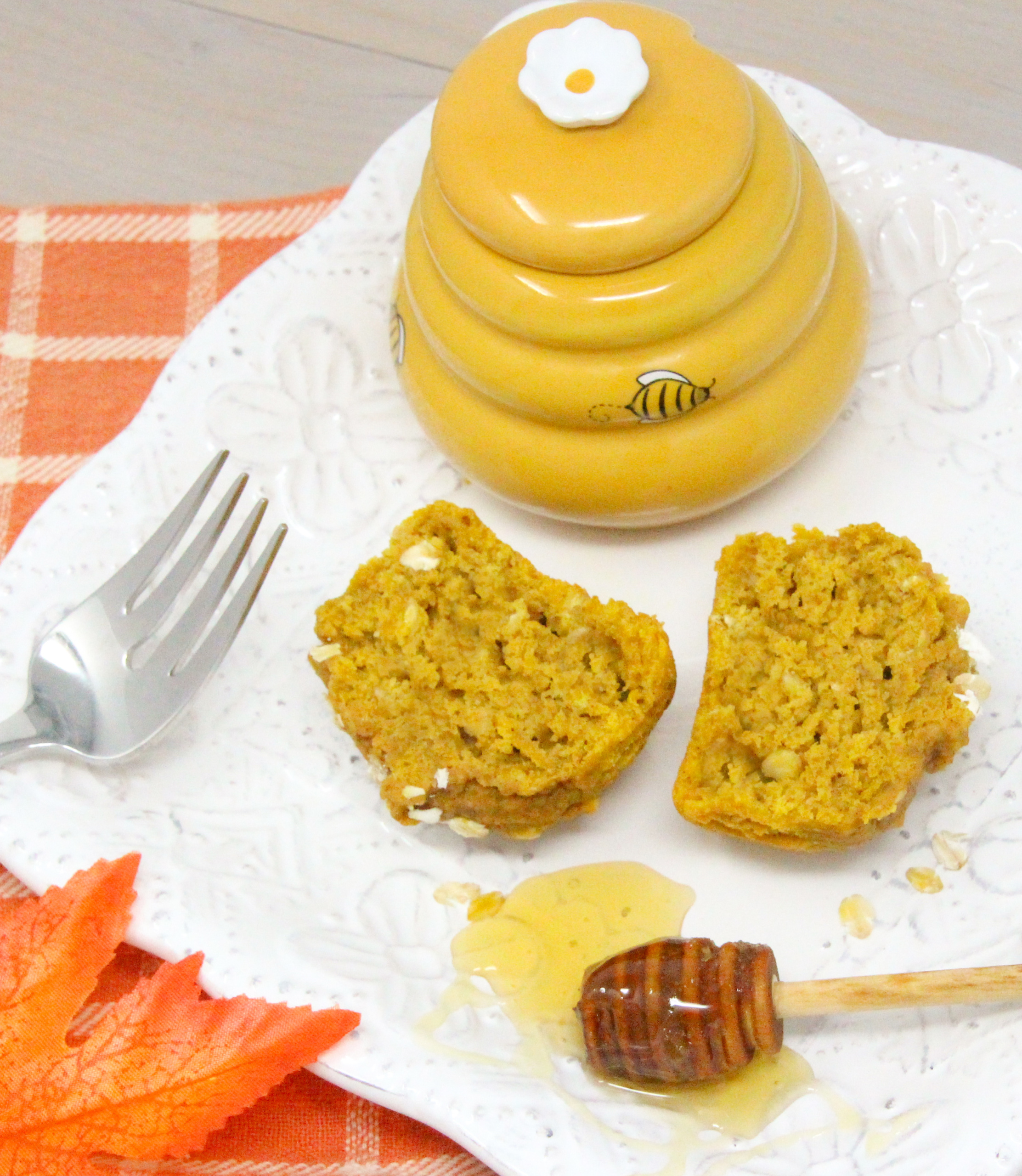 Halloween Muffins are pumpkin-based and not too sweet since they use maple syrup instead of sugar. With a good amount of pumpkin spice to ramp up the flavor, and whole wheat flour and oats, this a healthy and delicious breakfast or snack choice! Recipe shared with permission granted by Maddie Day, author of MURDER AT CAPE COSTUMERS. 