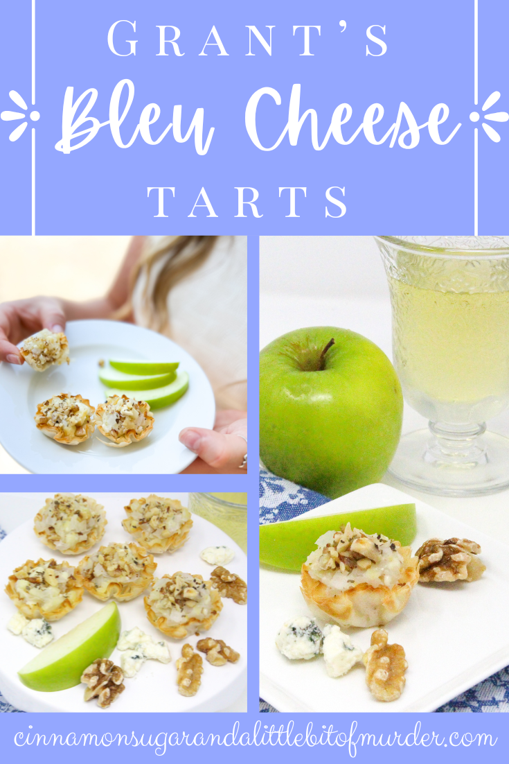 Grant’s Bleu Cheese Tarts--mini bite-sized appetizers-- are filled with a sweet and savory mixture of apple, bleu cheese, and onion. These easy to make nibbles go perfectly with a glass of white wine and will enhance any appetizer platter. Recipe shared with permission granted by Linda Reilly, author of EDAM AND WEEP. 