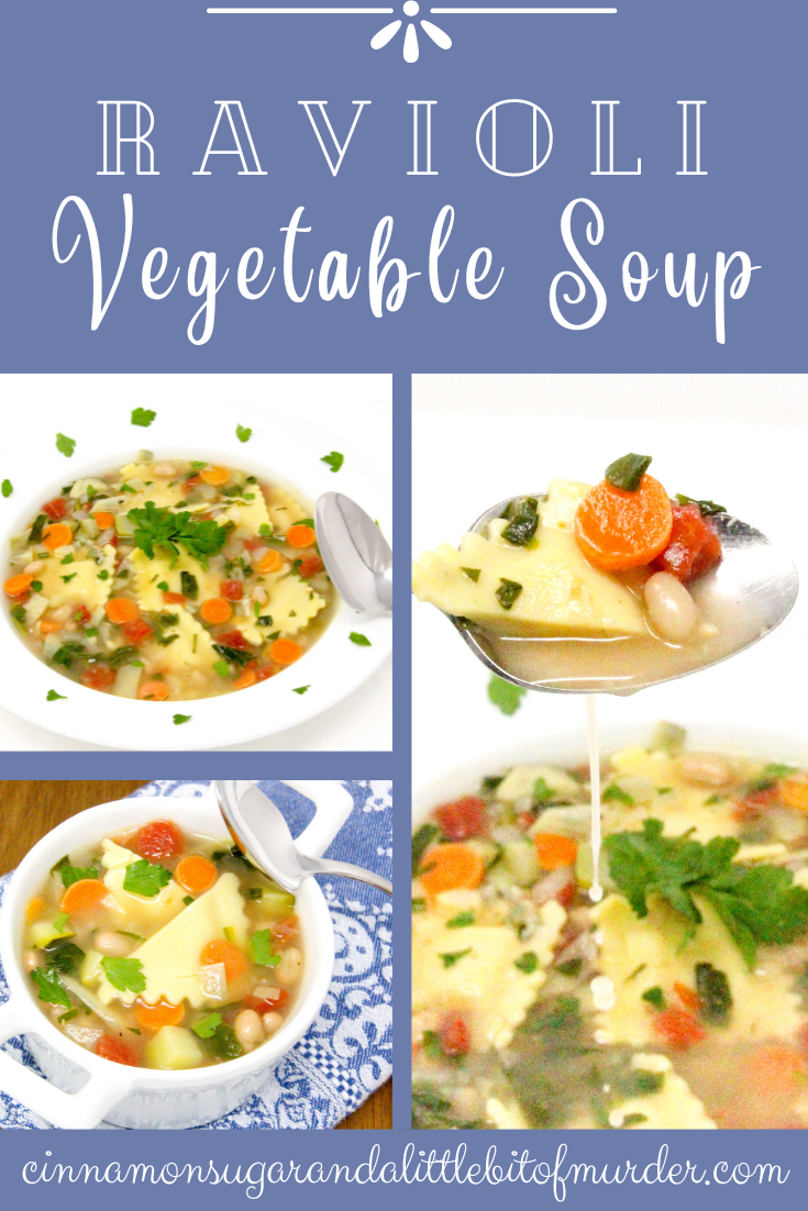 Ravioli Vegetable Soup is a bowl of warm comfort, chockful of veggies and deliciousness! You can even use any kind of cheesy-filled pasta you prefer. Recipe created by Cinnamon & Sugar for Essentials of Death by Kim Davis.